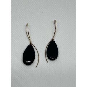 Nabco 14K Yellow Gold Onyx Drop Earrings with Extra Long French Wires 3.8 Grams